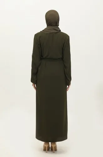 Mit Steinen Besticktes Abaya-Khaki Mit Blattmuster 7845.Haki
