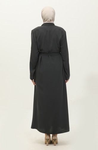 Embroidered Stoned Zippered Abaya Anthracite 7847.Antrasit