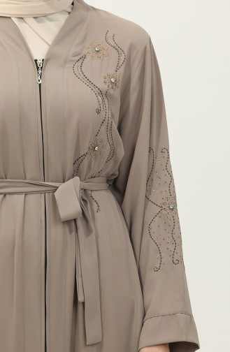 Abaya Zippée Brodée Stoned Beige 7847.Bej