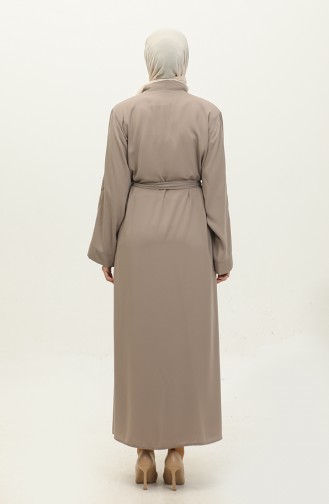 Geborduurde Stoned Abaya Beige Met Ritssluiting 7847.Bej