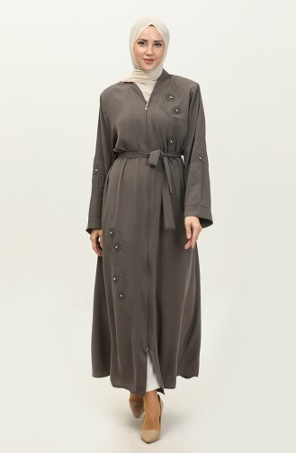 Embroidered Stoned Zippered Abaya Mink 7847.Vizon