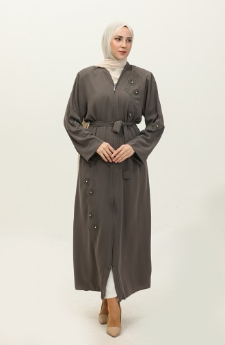 Embroidered Stoned Zippered Abaya Mink 7847.Vizon