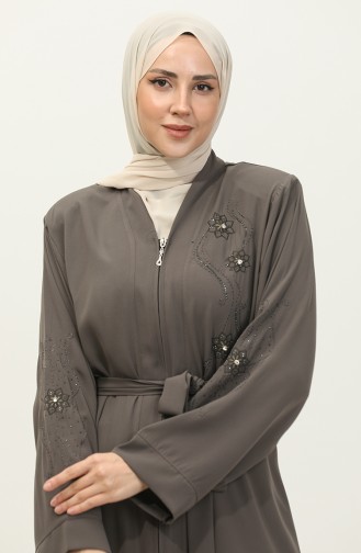 Vison Abaya Zippé Brodé Stoned 7847.Vizon