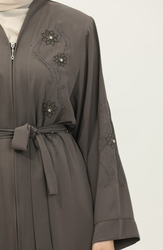 Embroidered Stoned Zippered Abaya Mink 7847.Vizon