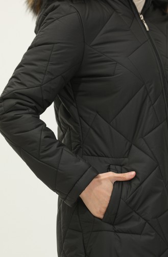 Zigzag Patterned Midi Coat 5199-01 Black 5199-01