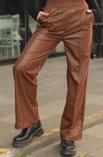 Leather Trousers with Elastic waist 20016-01 Brown 20016-01