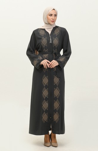 Stone Embroidered Abaya Anthracite 7843.Antrasit