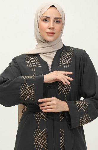 Stone Embroidered Abaya Anthracite 7843.Antrasit