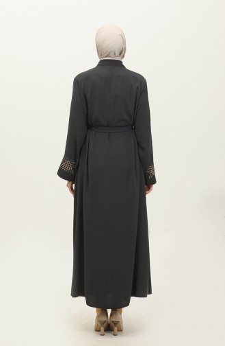 Boydan Taşlı Nakışlı Abaya Antrasit