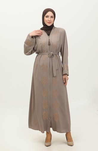 Stone Embroidered Abaya Beige 7843.Bej