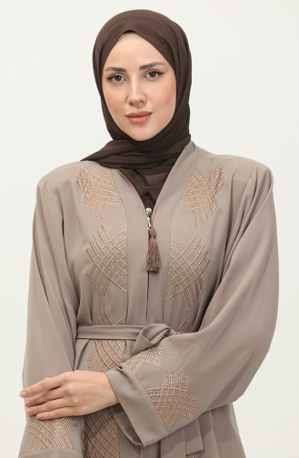 Stone Embroidered Abaya Beige 7843.Bej