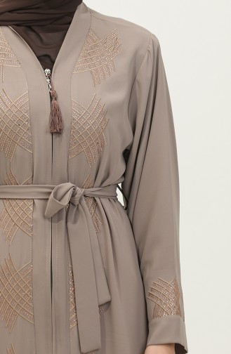 Abaya Brodée Pierre Beige 7843.Bej