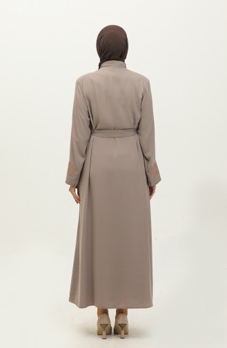 Abaya Brodée Pierre Beige 7843.Bej