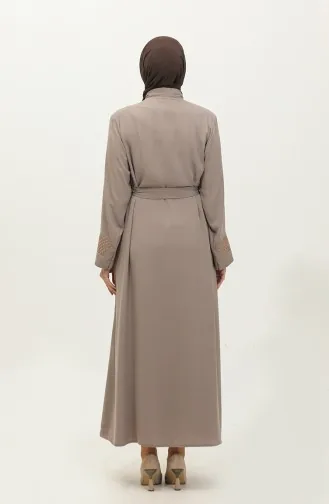 Boydan Taşlı Nakışlı Abaya Bej