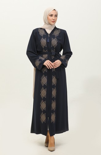 Allover Steen Geborduurd Abaya Marineblauw 7843.Lacivert