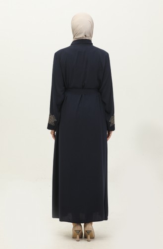 Allover Stone Bestickte Abaya In Marineblau 7843.Lacivert