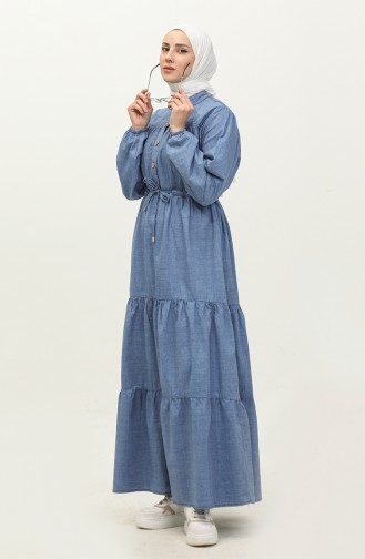 Yarım Düğmeli Kot Elbise 5001-01 Kot Mavi