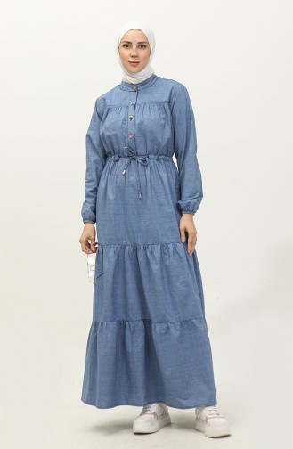 فستان دنيم بأزرار نصفية 5001-01 أزرق دنيم 5001-01