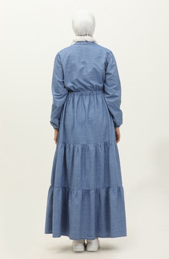 Yarım Düğmeli Kot Elbise 5001-01 Kot Mavi