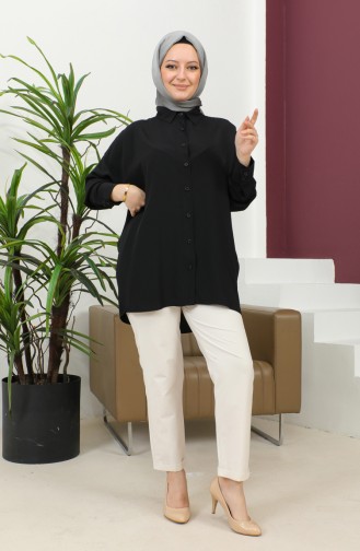 Women`s Black Oversize Shirt 00555-01 Black 00555-01