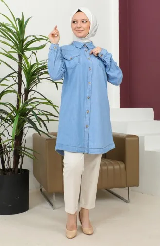 Geknöpftes Langes Jeanshemd 30361-01 Eisblau 30361-01