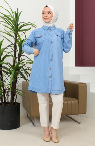 Buttoned Long Denim Shirt 30361-01 İce Blue 30361-01
