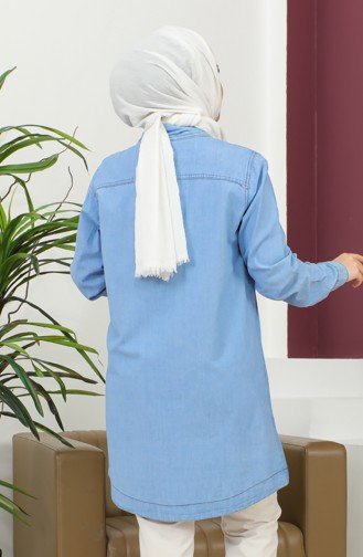 Buttoned Long Denim Shirt 30361-01 İce Blue 30361-01