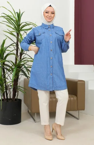 Geknöpftes Langes Jeanshemd 30361-02 Denimblau 30361-02