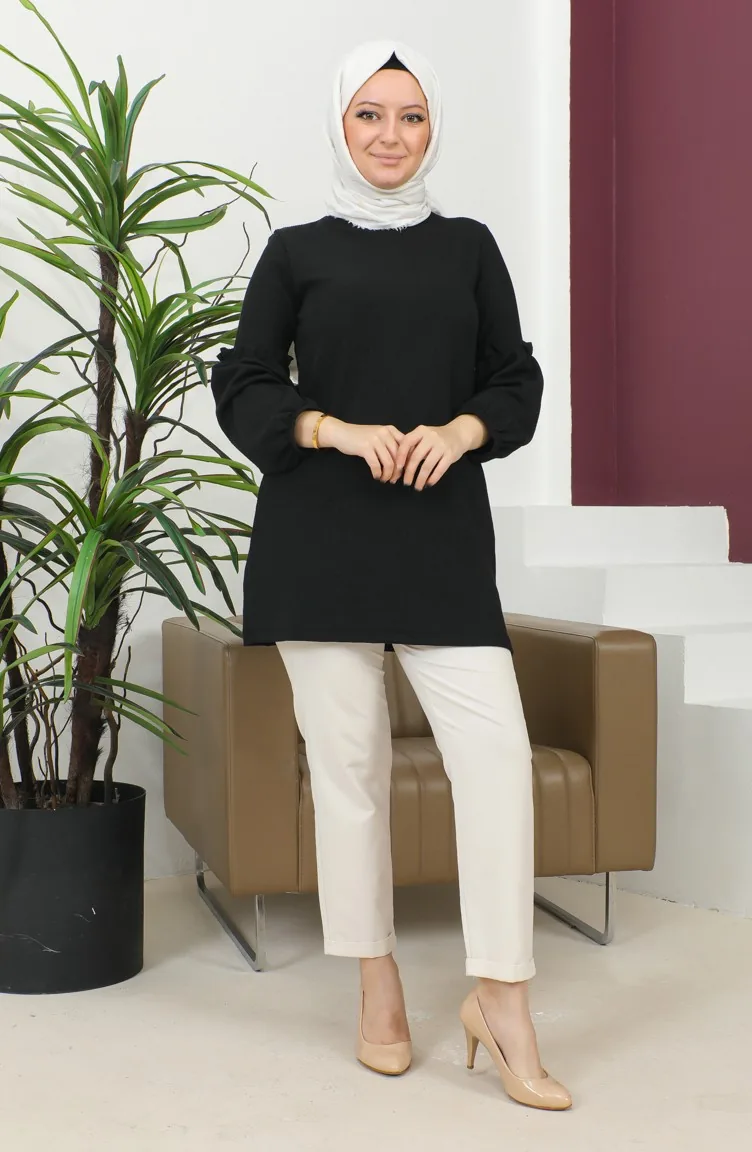 Elastic Sleeves Tunic 20003-04 Black 20003-04