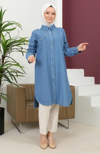 Buttoned Long Denim Tunic 30381-01 Denim Blue 30381-01