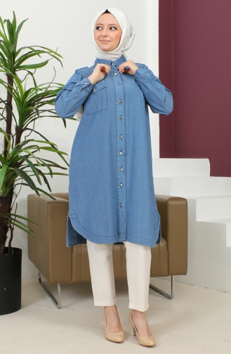 Buttoned Long Denim Tunic 30381-01 Denim Blue 30381-01