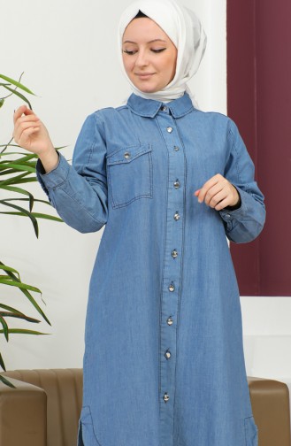 Buttoned Long Denim Tunic 30381-01 Denim Blue 30381-01