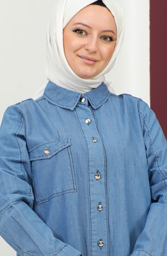 Lange Denimtuniek Met Knopen 30381-01 Denimblauw 30381-01