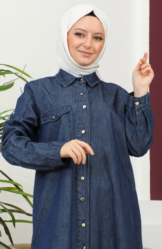 Lange Denimtuniek Met Knopen 30381-02 Marineblauw 30381-02