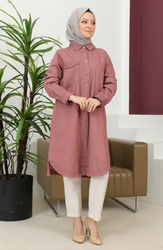 Tunique Denim Longue Boutonnée 30381-03 Rose Poudré 30381-03