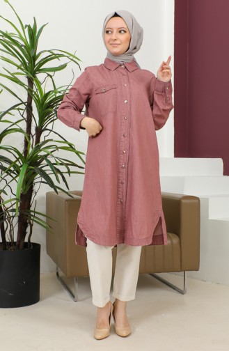 Buttoned Long Denim Tunic 30381-03 Dusty Rose 30381-03