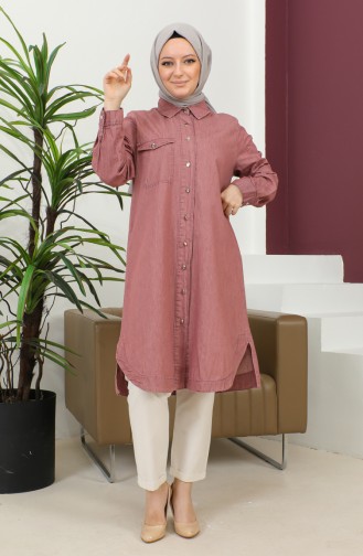 Buttoned Long Denim Tunic 30381-03 Dusty Rose 30381-03