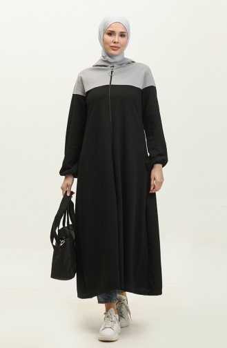 Color Garnished Sports Abaya 2024-01 Gray Black 2024-01