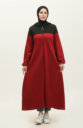 Kleur Garnish Sports Abaya 2024-03 Zwart Claret Rood 2024-03