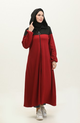 Kleur Garnish Sports Abaya 2024-03 Zwart Claret Rood 2024-03