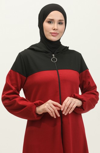 Color Garnished Sports Abaya 2024-03 Black Claret Red 2024-03