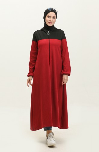 Color Garnished Sports Abaya 2025-01 Black Claret Red 2025-01