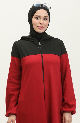 Color Garnished Sports Abaya 2025-01 Black Claret Red 2025-01
