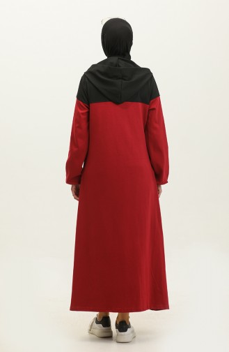 Color Garnished Sports Abaya 2025-01 Black Claret Red 2025-01