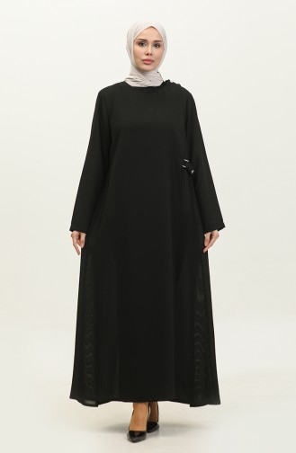 Grote Maat Abaya Met Drukknoopdetail 5196-01 Zwart 5196-01