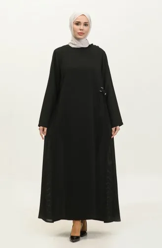 Abaya Grande Taille Avec Détail Bouton-pression 5196-01 Noir 5196-01