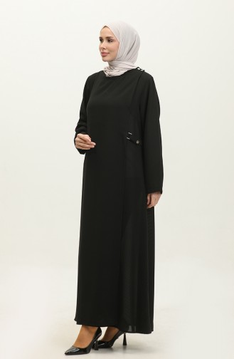 Plus Size Snap Detailed Abaya 5196-01 Black 5196-01