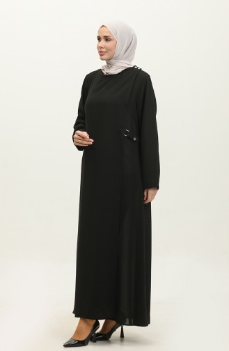 Grote Maat Abaya Met Drukknoopdetail 5196-01 Zwart 5196-01