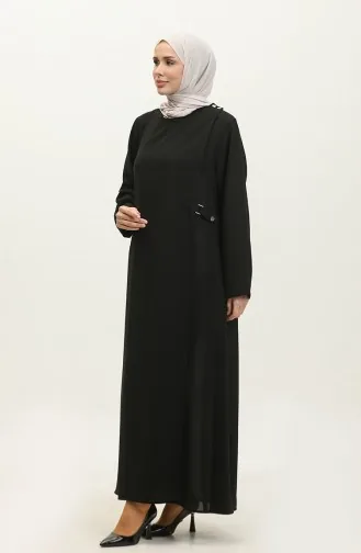 Abaya Grande Taille Avec Détail Bouton-pression 5196-01 Noir 5196-01
