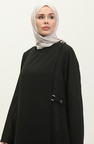 Plus Size Snap Detailed Abaya 5196-01 Black 5196-01